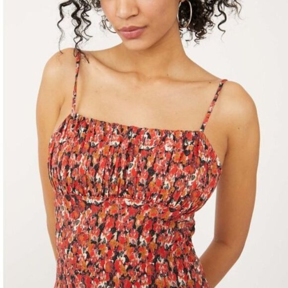 NWT Free People Jamie Strappy Printed Mini Dress / Rouge Combo - Picture 4 of 6